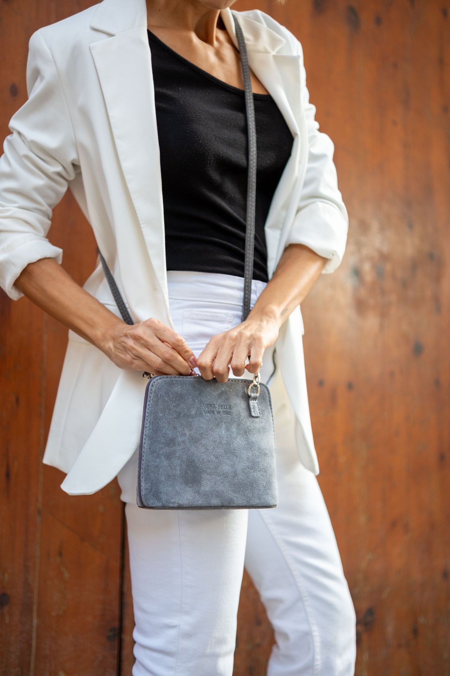 Bolso KUS Bandolera pequeña Piel Ante Gris