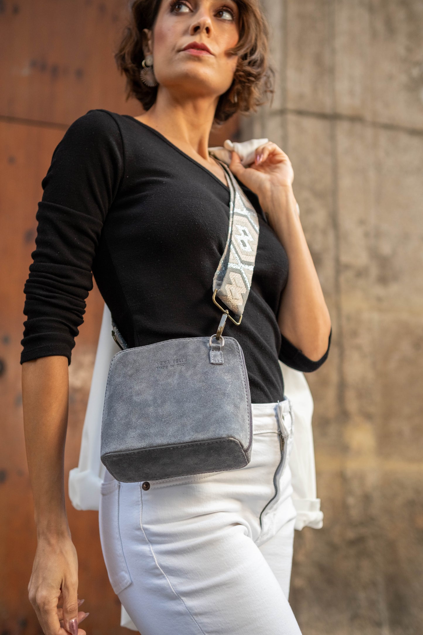 Bolso KUS Bandolera pequeña Piel Ante Gris