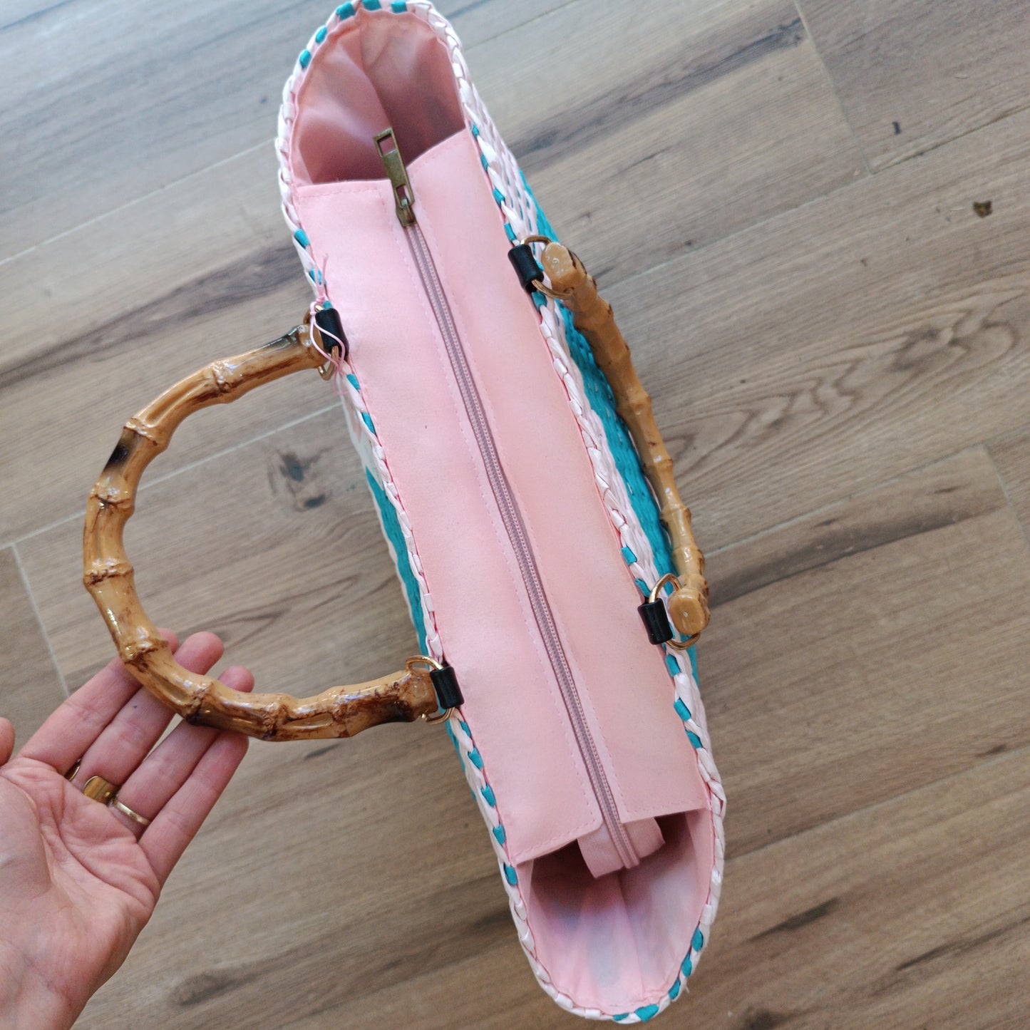 Capazo Rosa palo-Azul asas madera