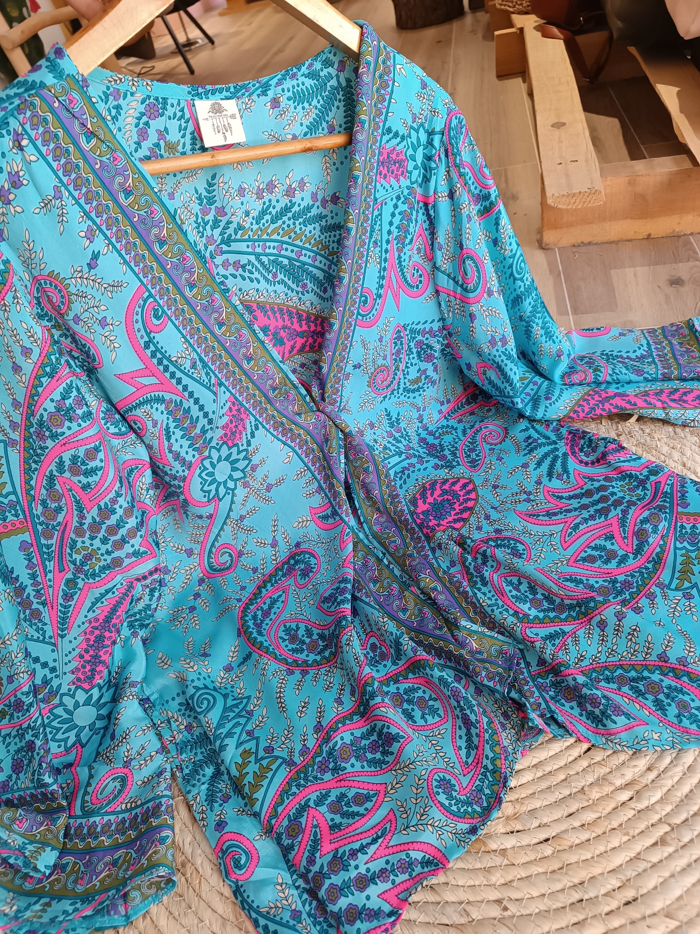 Kimono seda rosa-azul