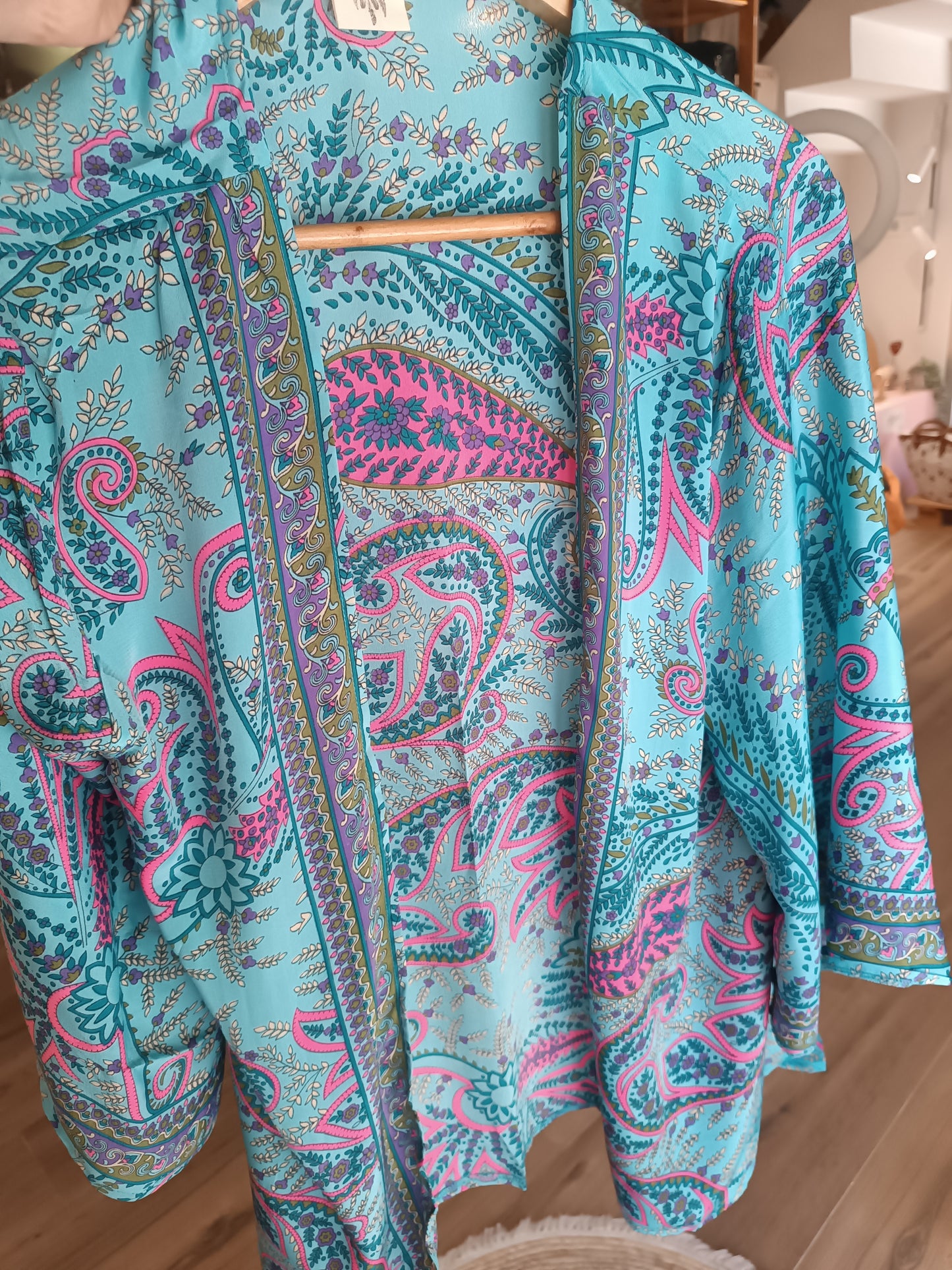 Kimono seda rosa-azul
