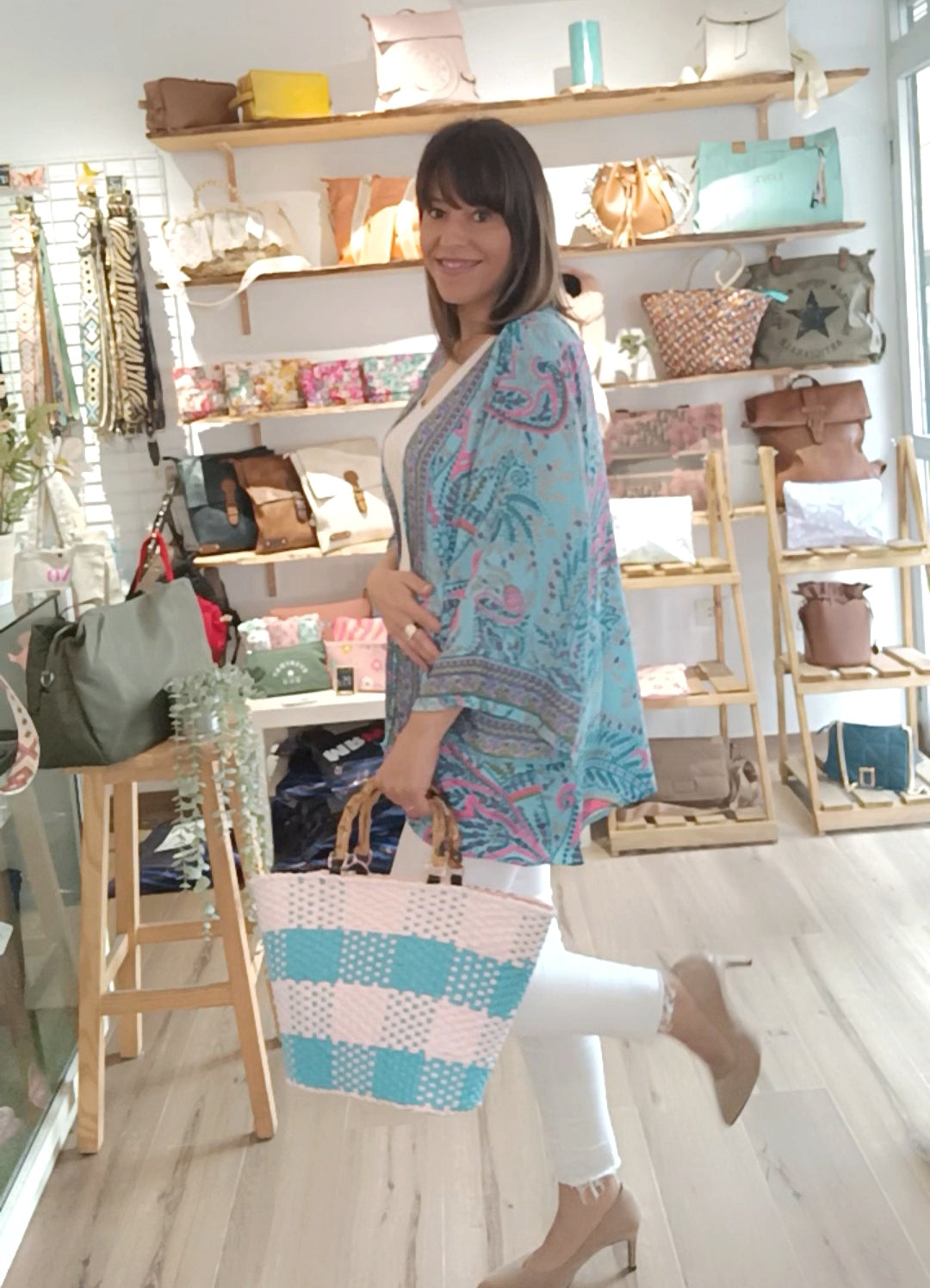 Kimono seda rosa-azul