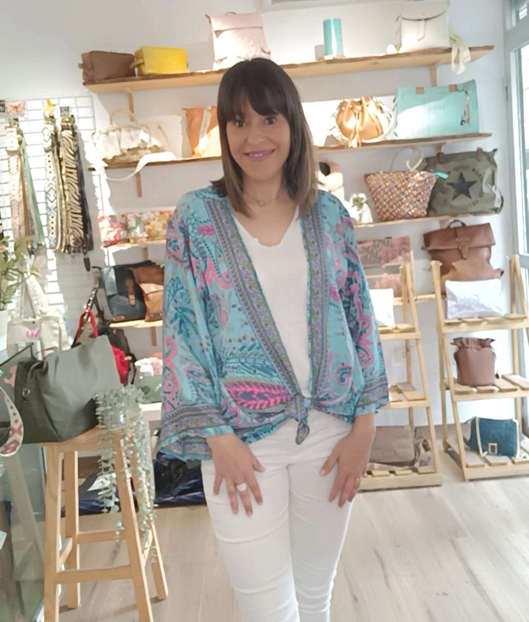 Kimono seda rosa-azul