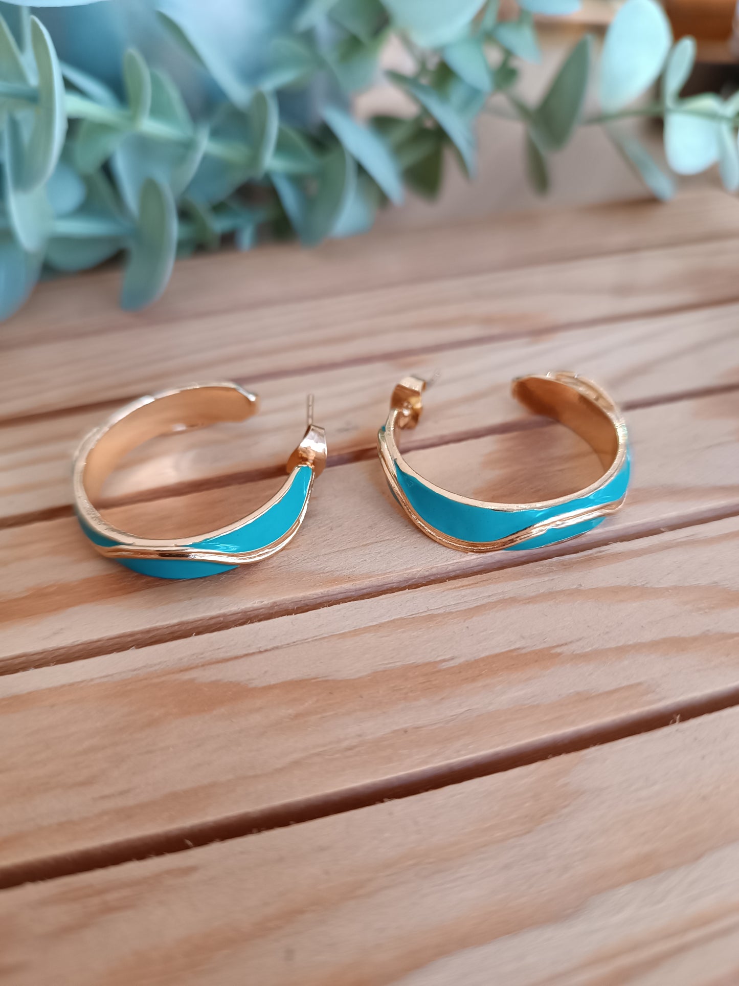 Pendientes acero aro turquesa