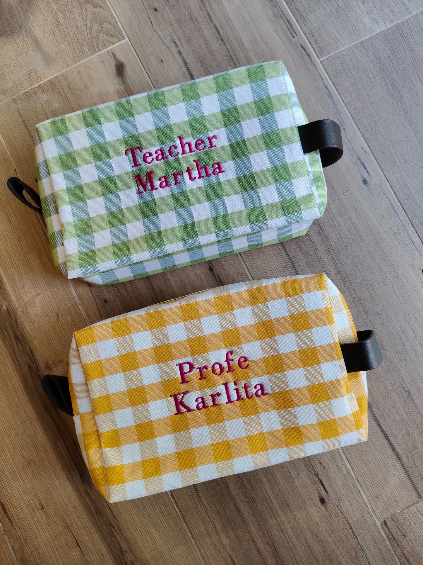 Neceser cuadros lona y piel (personalizable)