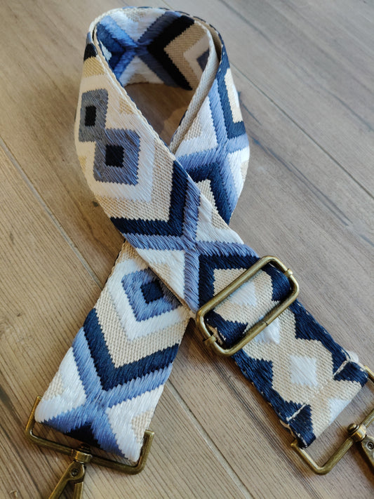 Asa azul marino-blanca y beige