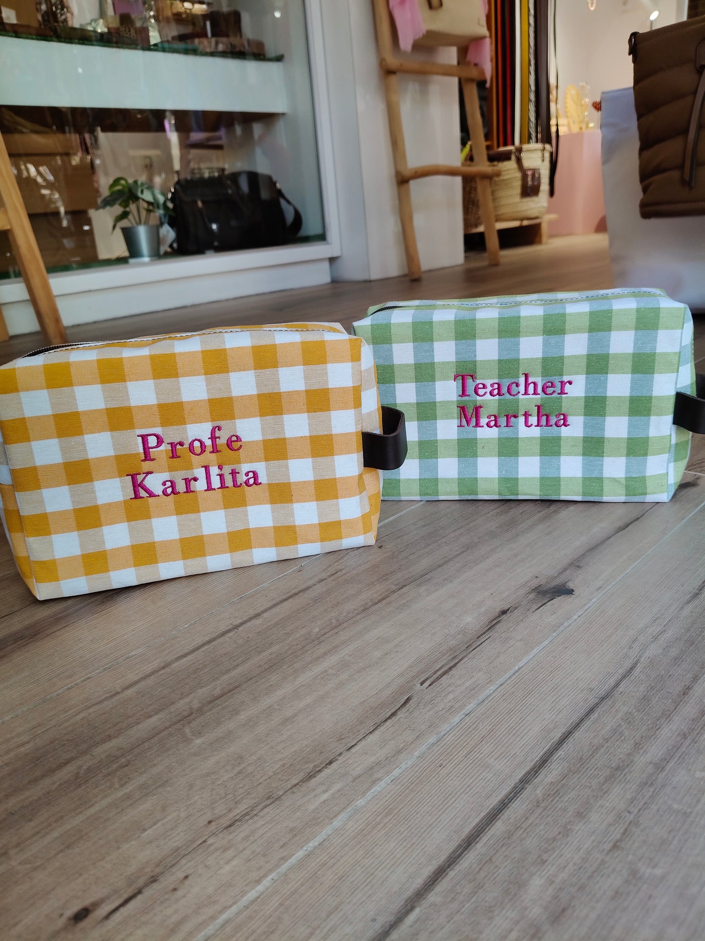 Neceser cuadros lona y piel (personalizable)