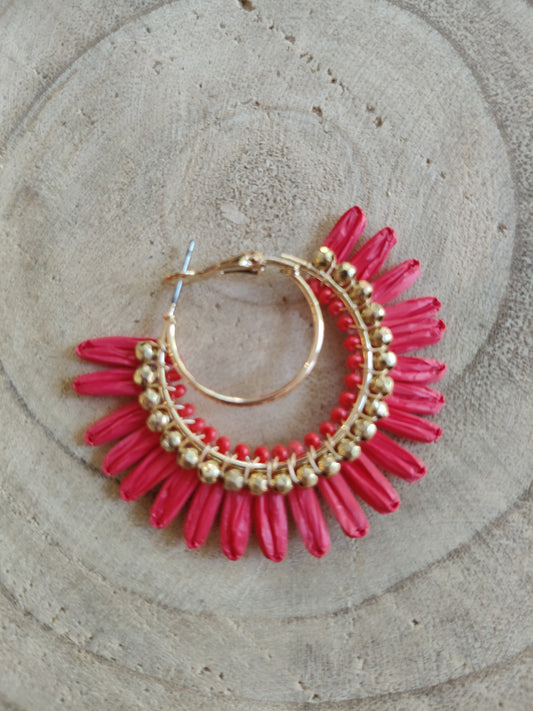 Pendientes acero bolitas rojas