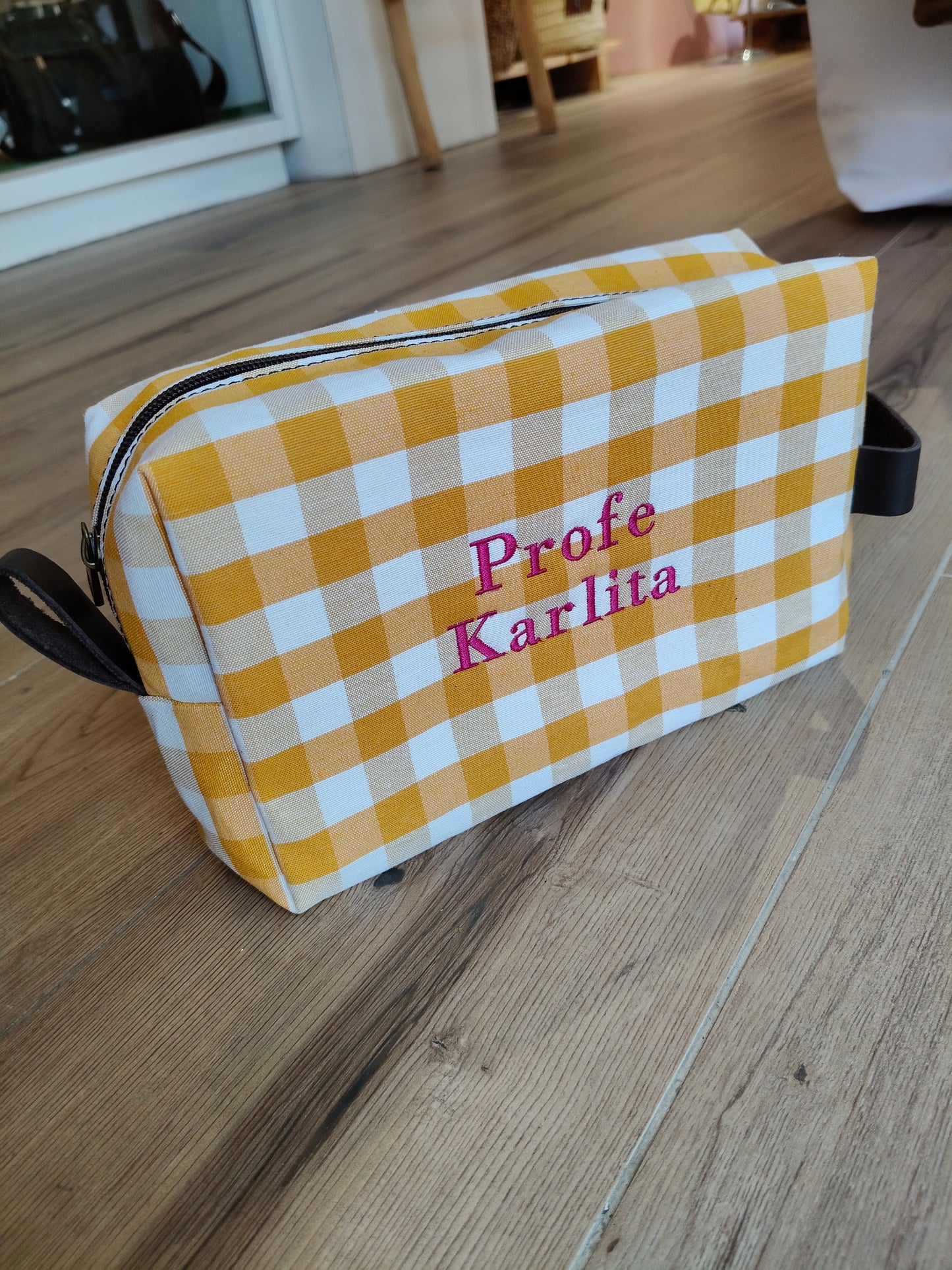 Neceser cuadros lona y piel (personalizable)