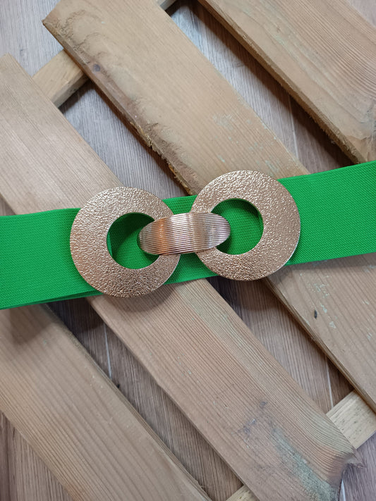 Cinturón Elástico Verde Hebilla Dorada