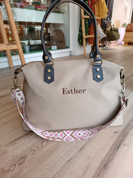 Bolso Camper Lona con asas en piel (personalizable)