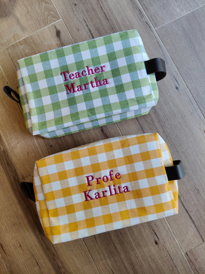 Neceser cuadros lona y piel (personalizable)