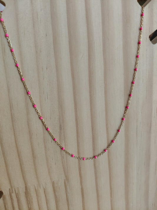 Collar acero bolitas fucsia