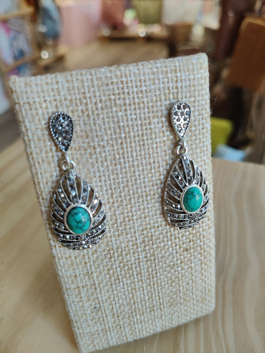 Pendientes acero viejo piedra turquesa