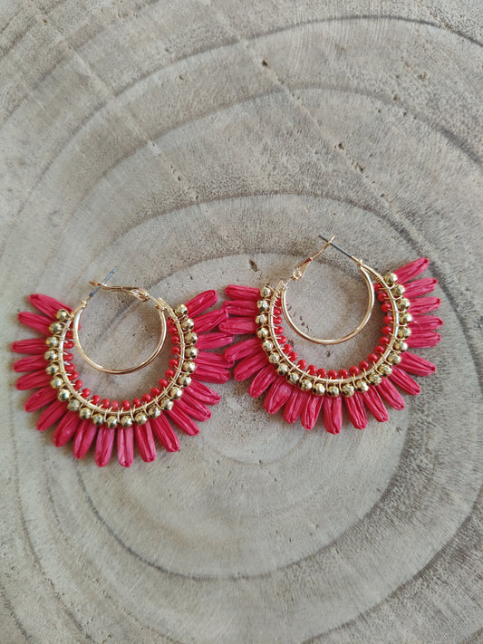 Pendientes acero bolitas rojas