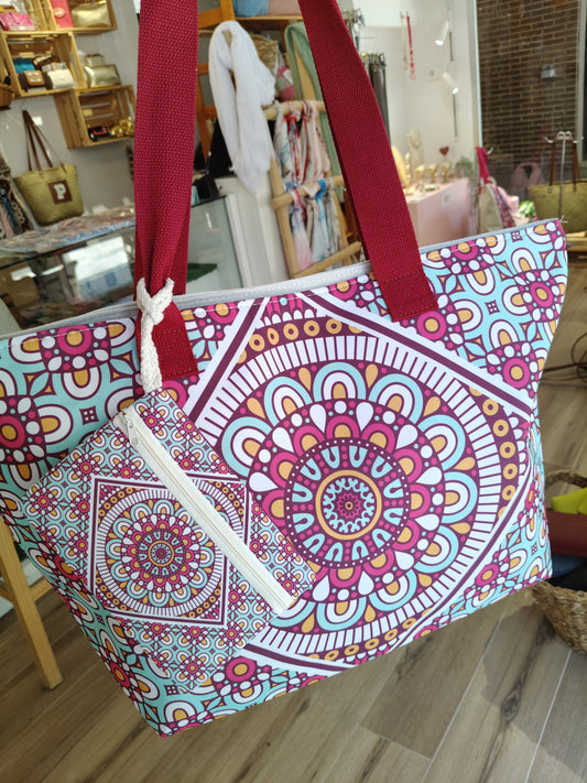 Bolso playa mandala burdeos