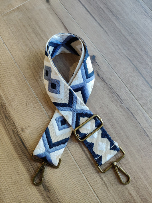 Asa azul marino-blanca y beige