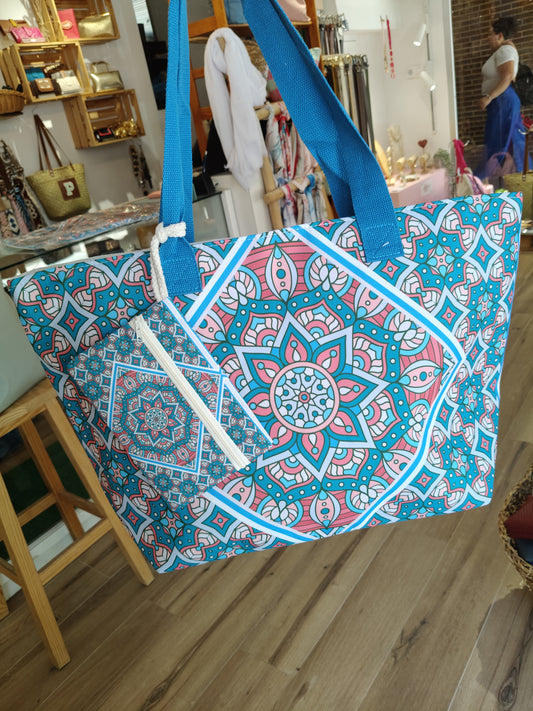 Bolso playa mandala turquesa